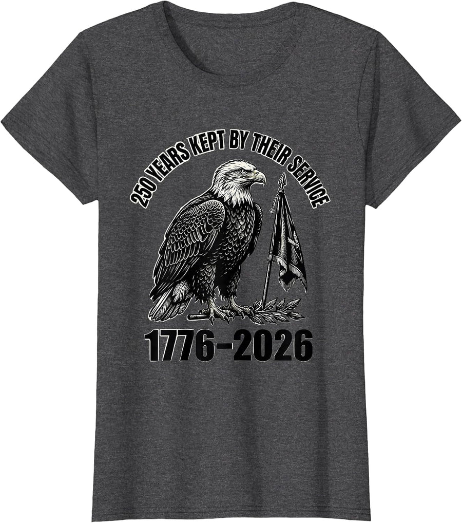 Women's 250 Years Kept By Their Service 1776–2026 Patriotic T-Shirt - Dark Heather Grey