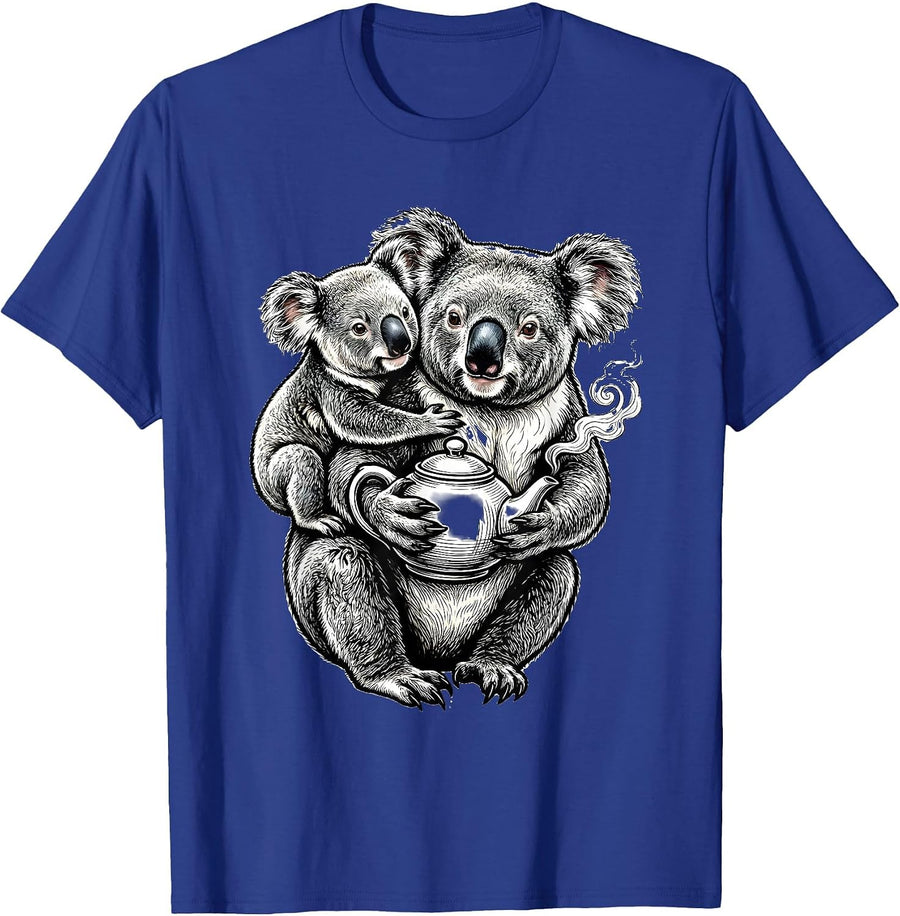 Koala Tea Piggyback Funny Animal Pun Gift T-Shirt - Royal Blue