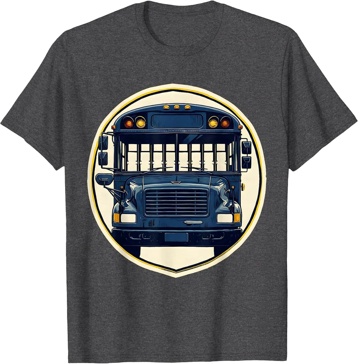 School Bus Driver Linocut Funny Appreciation Gift T-Shirt - Dark Heather Grey