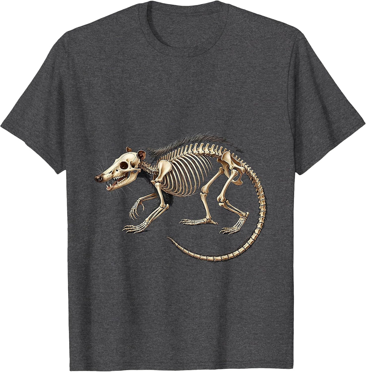 Opossum Skeleton Mid-Stride Dark Background T-Shirt - Dark Heather Grey
