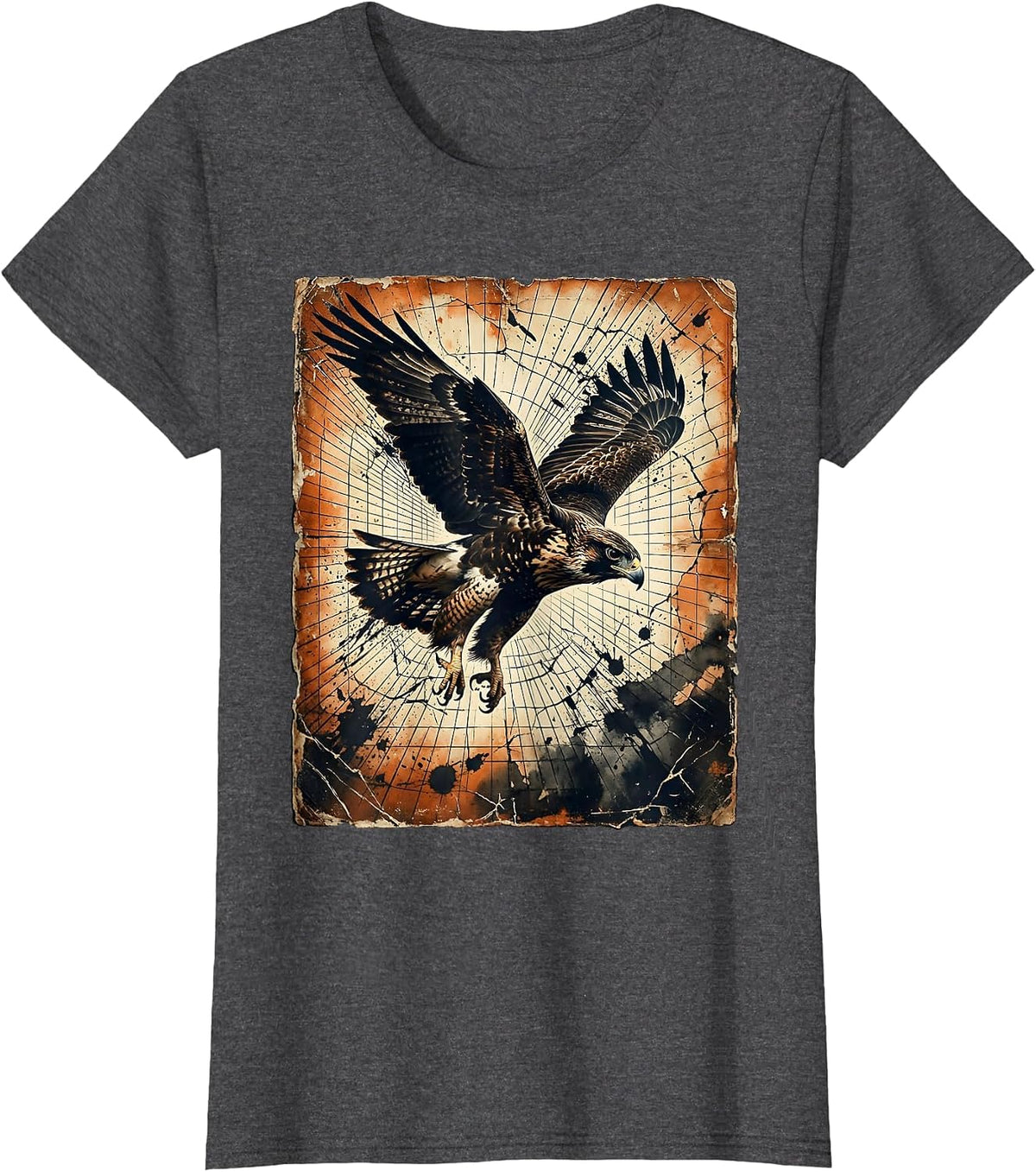 Women's Retro Falcon Dive Geometric Laser Grid 80s T-Shirt - Dark Heather Grey