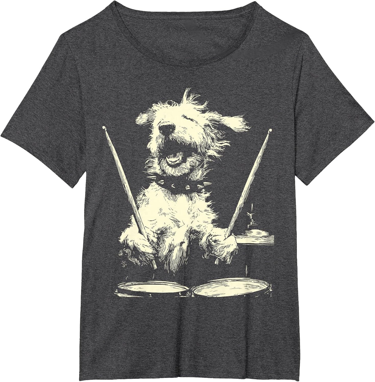 Goldendoodle Playing Drums Funny Musician Dog Drummer Punk T-Shirt - Dark Heather Grey
