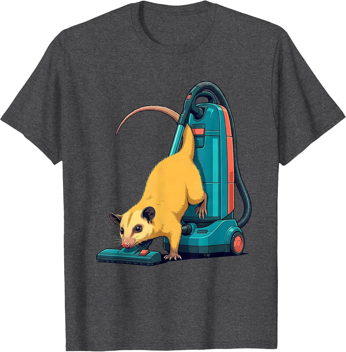 Limp Opossum Vacuum Flat Vector Deadpan Humor T-Shirt - Dark Heather Grey