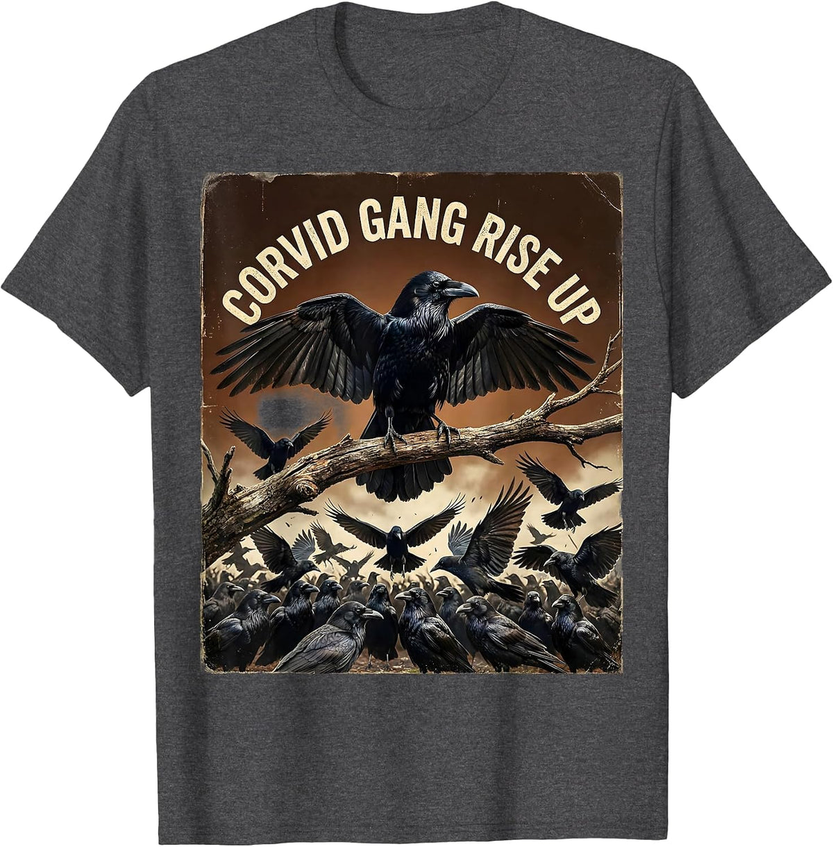 Corvid Gang Rise Up Bird Lover Design T-Shirt - Dark Heather Grey