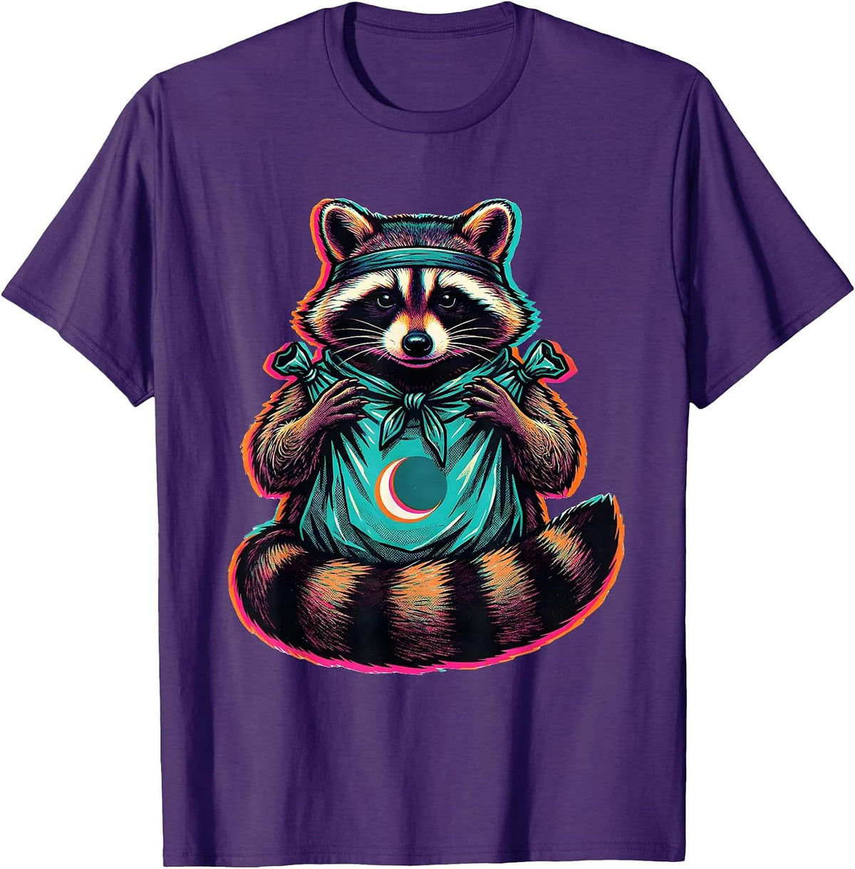 Men's Trash Panda Raccoon Risograph Meme Humor T-Shirt - Purple