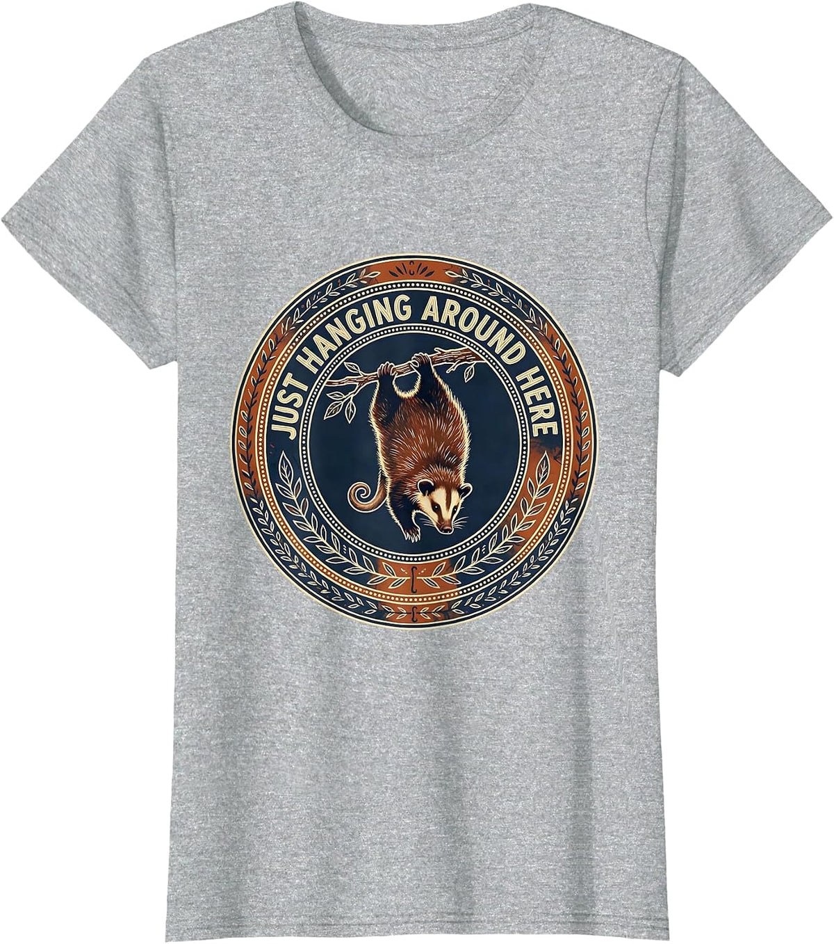 Just Hanging Around Funny Opossum Design T-Shirt - Heather Grey