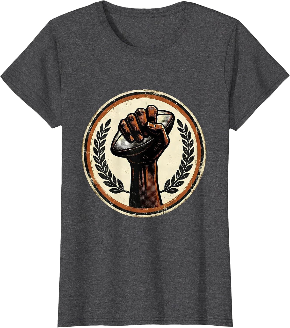 Women's Rugby Victory Fist Raised Celebration Graphic T-Shirt - Dark Heather Grey