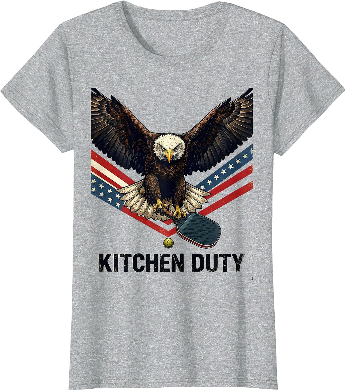 Kitchen Duty Patriotic Pickleball Player Humor T-Shirt - Heather Grey