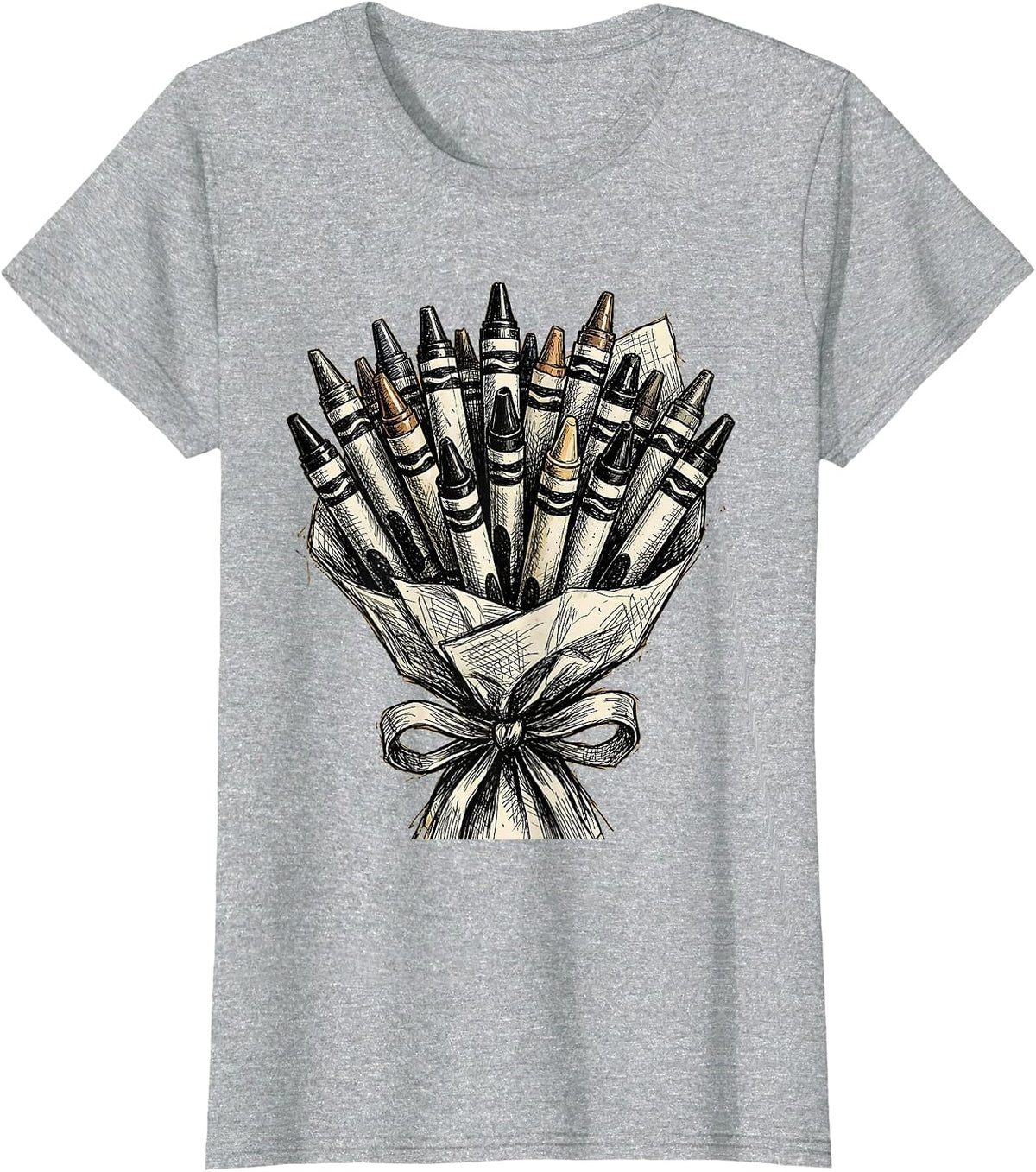 First Grade Teacher Crayon Bouquet Graphic T-Shirt - Heather Grey