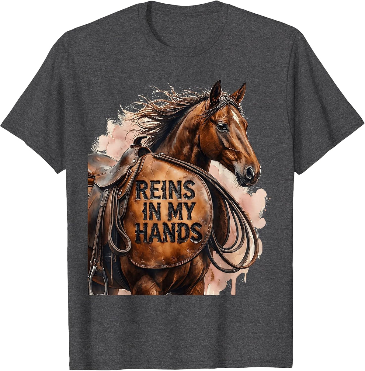 Reins In My Hands Horse Riding Design T-Shirt - Dark Heather Grey