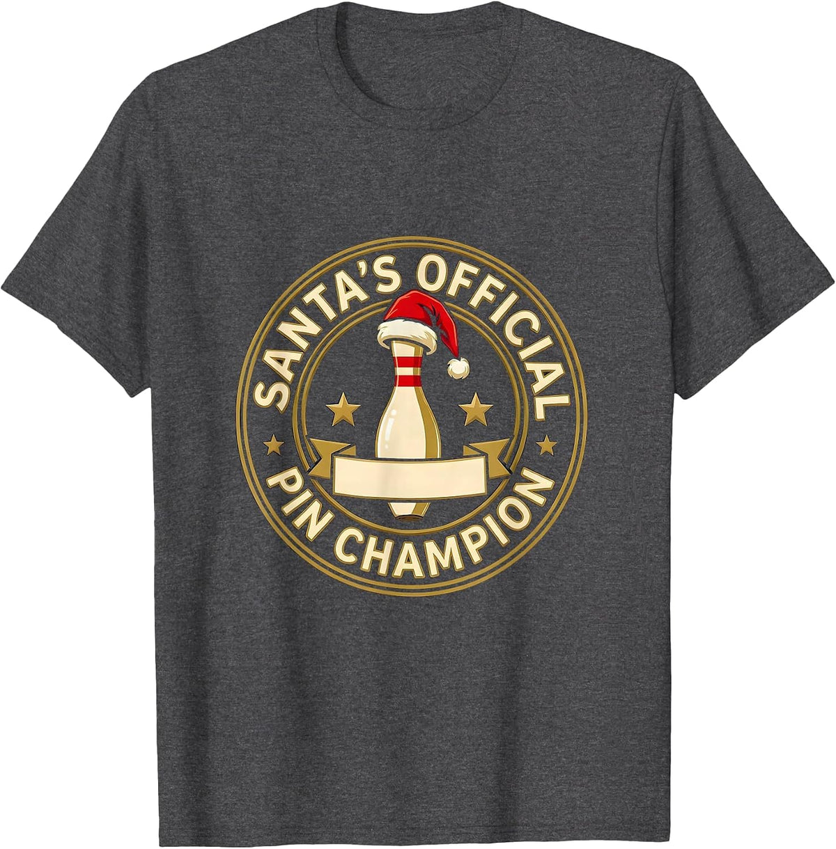 Santa's Official Pin Champion Funny Christmas Bowling Team T-Shirt - Dark Heather Grey