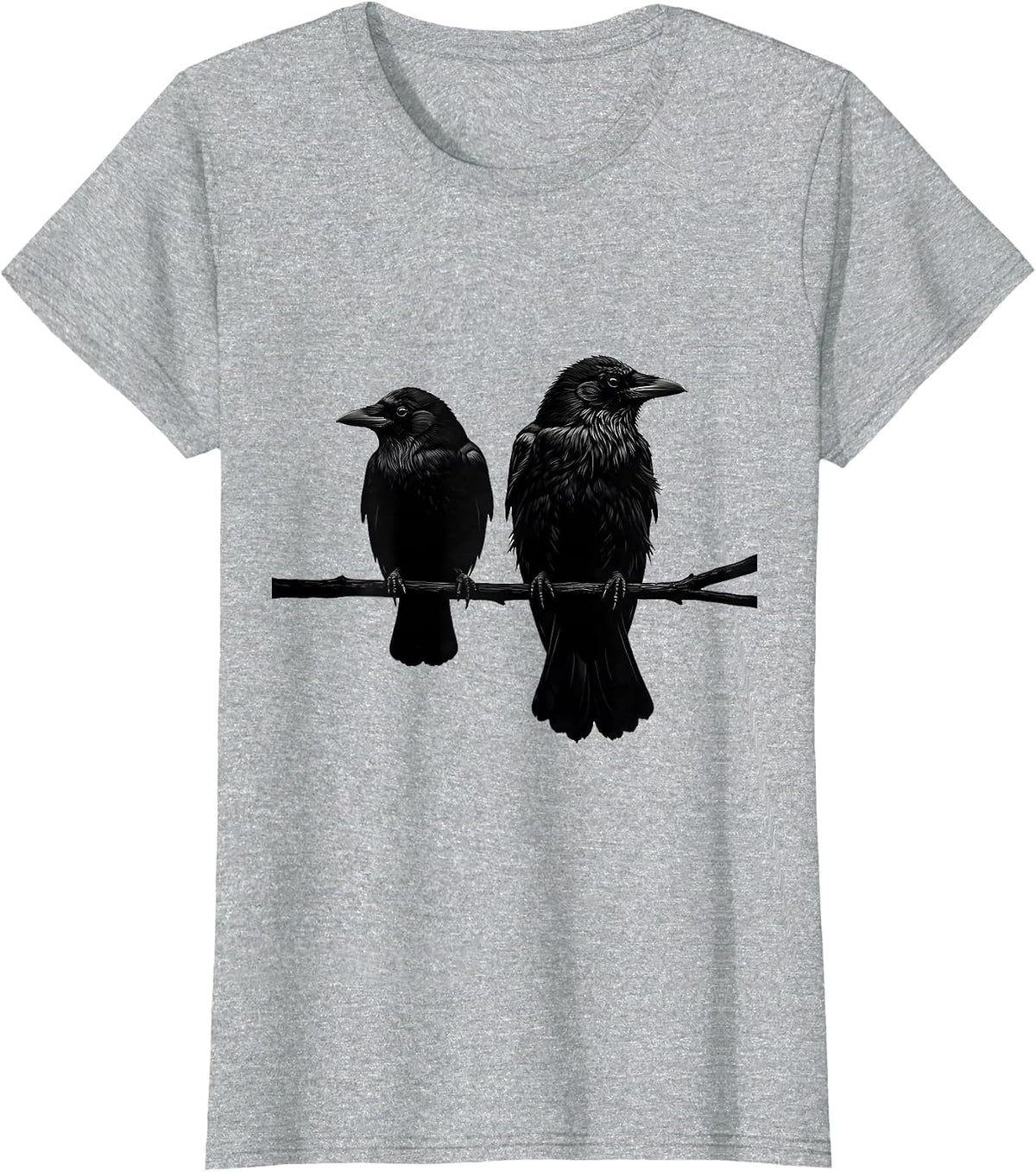 Two Black Birds Perched Minimalist Bird Lover Gift T-Shirt - Heather Grey