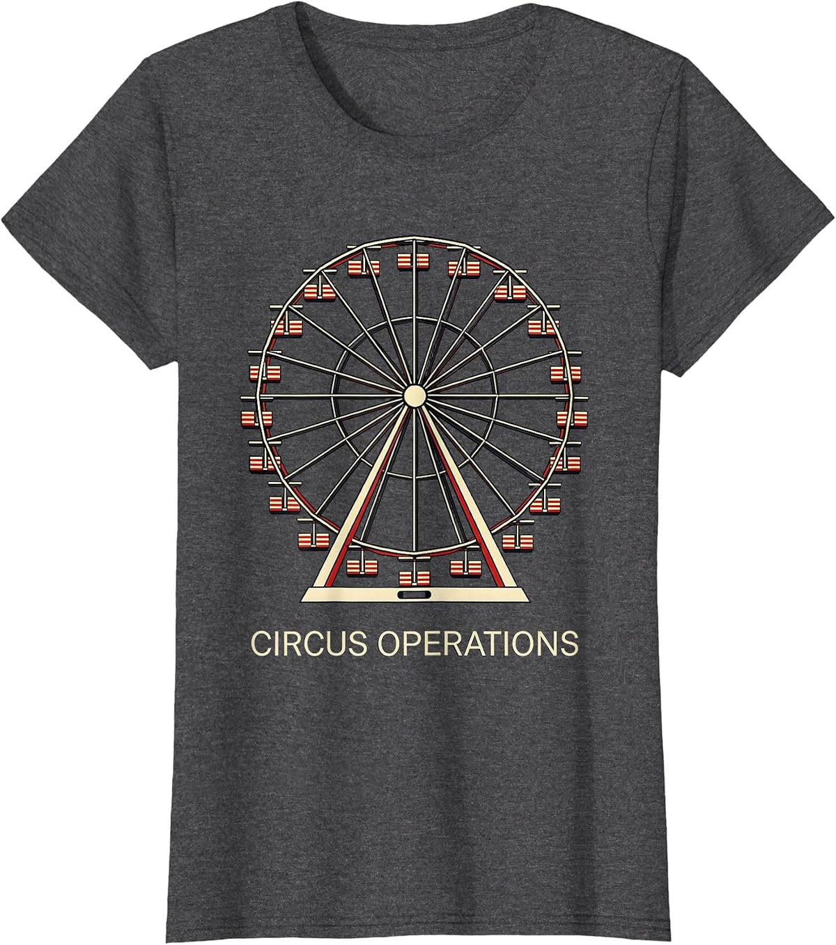Women's Circus Operations Geometric Ferris Wheel Staff Party Costume T-Shirt - Dark Heather Grey