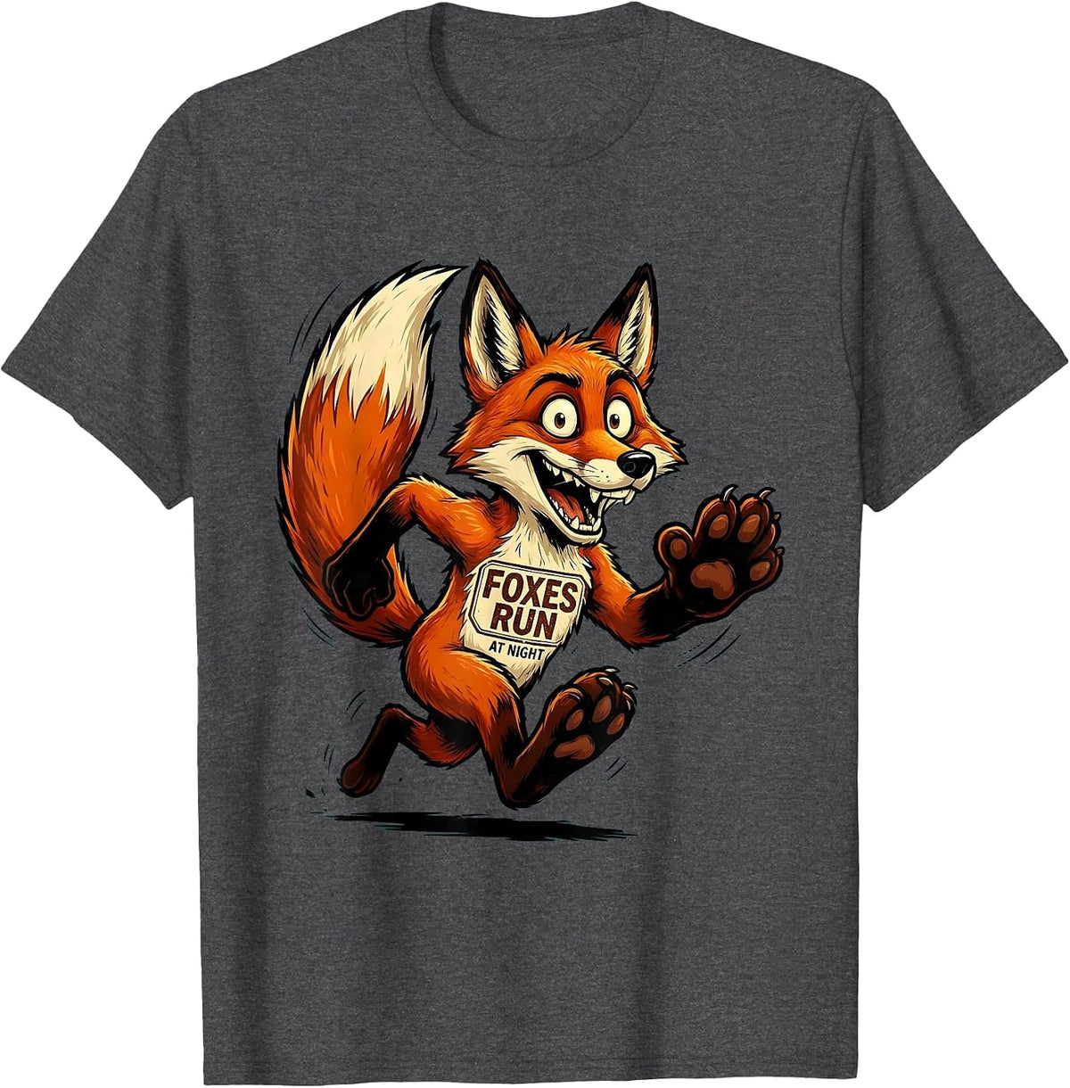 Foxes Run At Night Nocturnal Fox Design T-Shirt - Dark Heather Grey