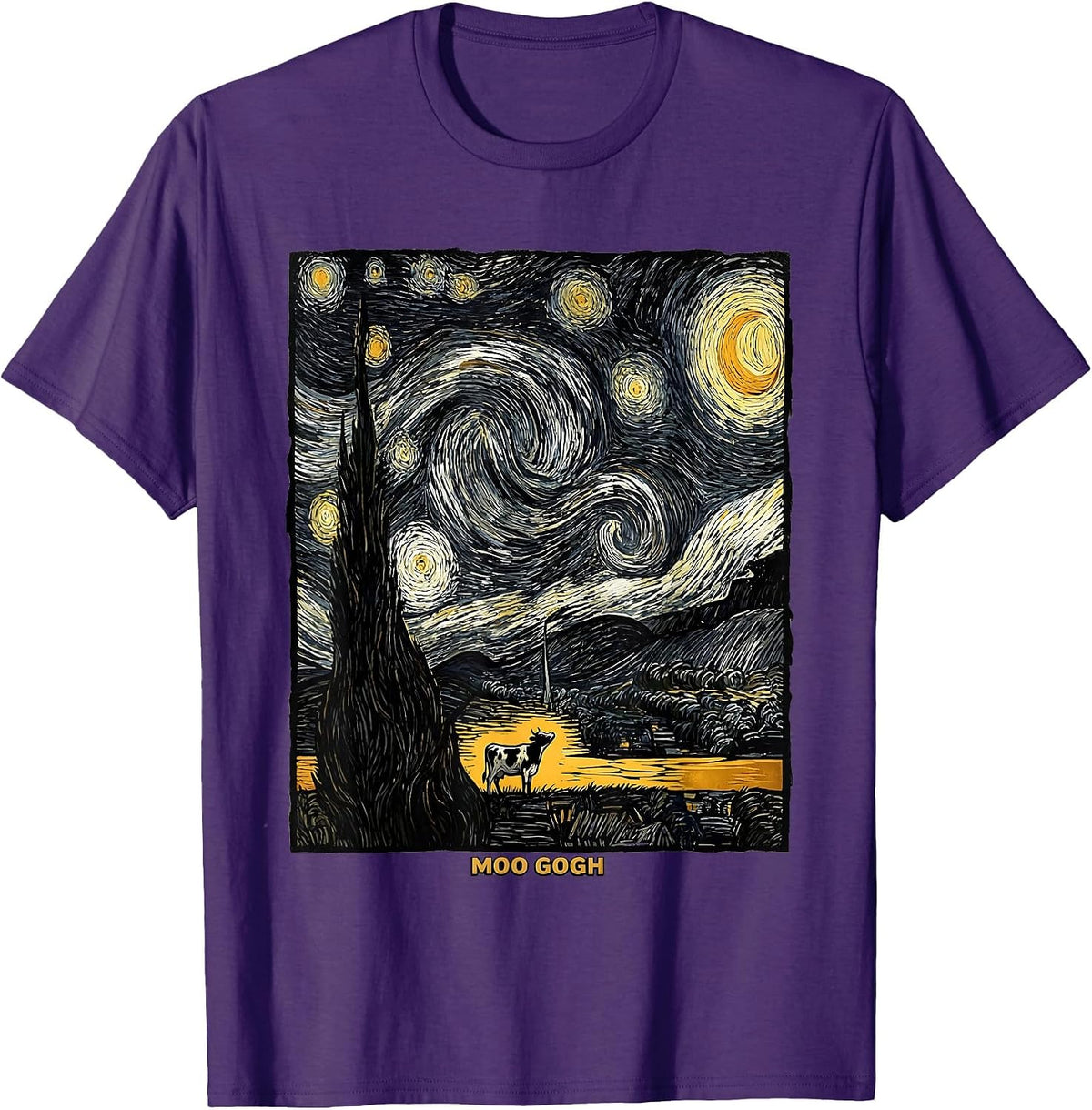 Men's Moo Gogh Whimsical Cow Art Lover Gift for Pet Owners T-Shirt - Purple