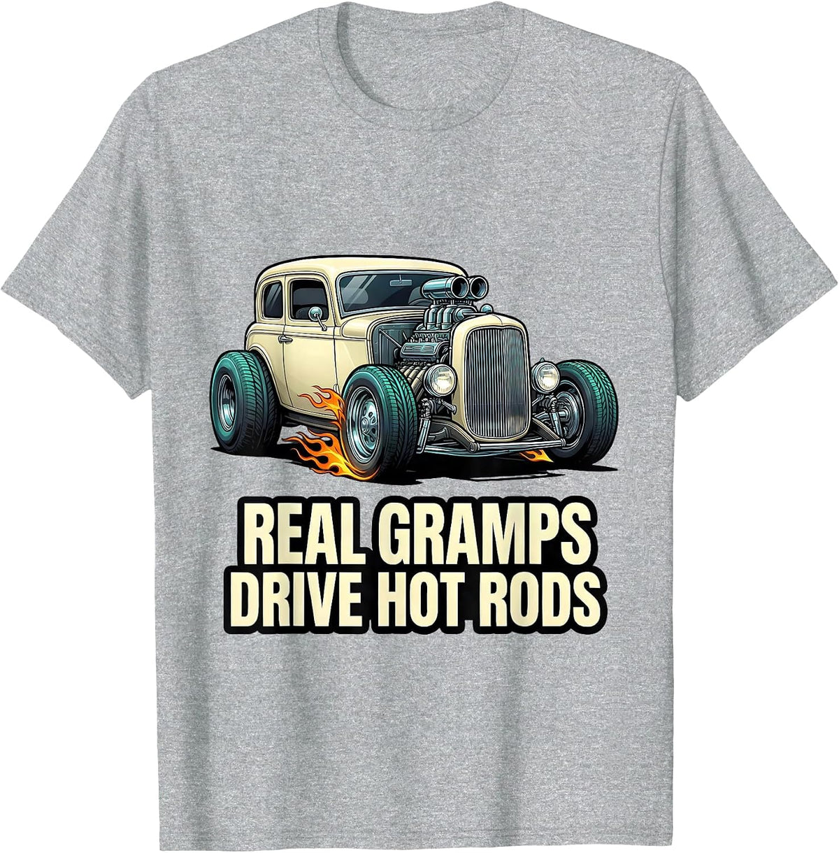 Men's Real Gramps Drive Hot Rods Custom Car Cartoon Hot Rod T-Shirt - Heather Grey