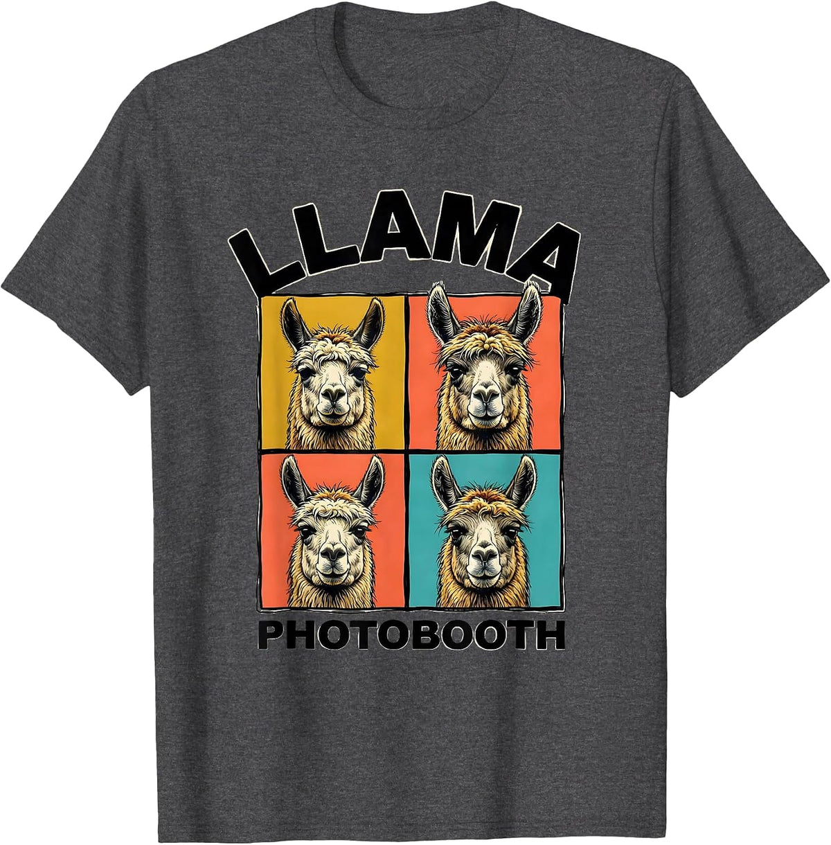 Men's Llama Photobooth Funny Animal Portrait Novelty T-Shirt - Dark Heather Grey