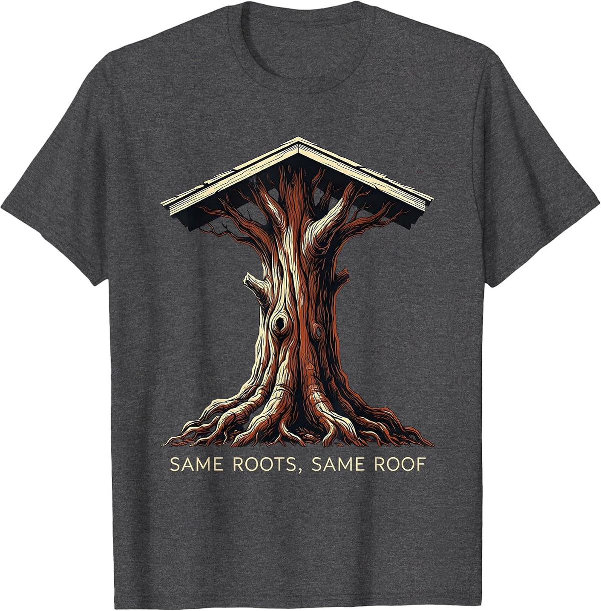 Same Roots, Same Roof Family Reunion Matching Group T-Shirt - Dark Heather Grey