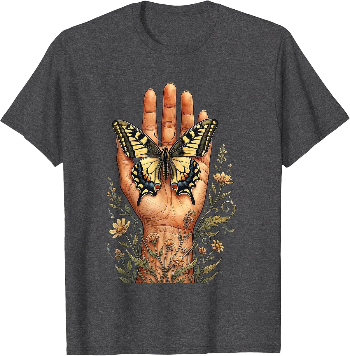 Suicide Awareness Open Hand Butterfly Design T-Shirt - Dark Heather Grey