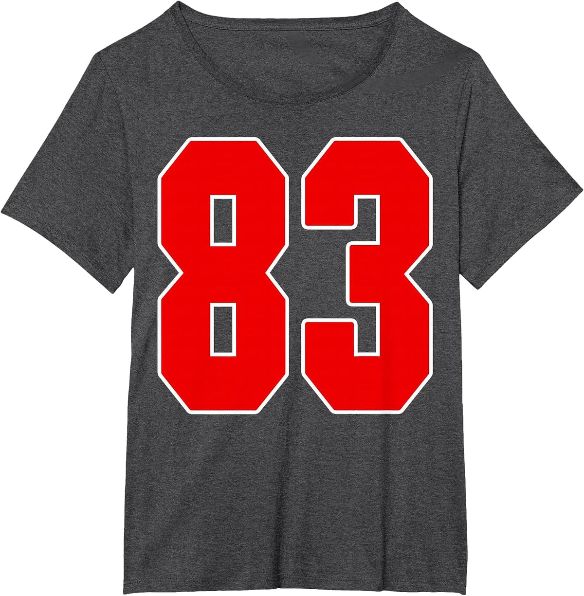 Red Number 83 Jersey Big #83 Uniform Favorite Player T-Shirt - Dark Heather Grey