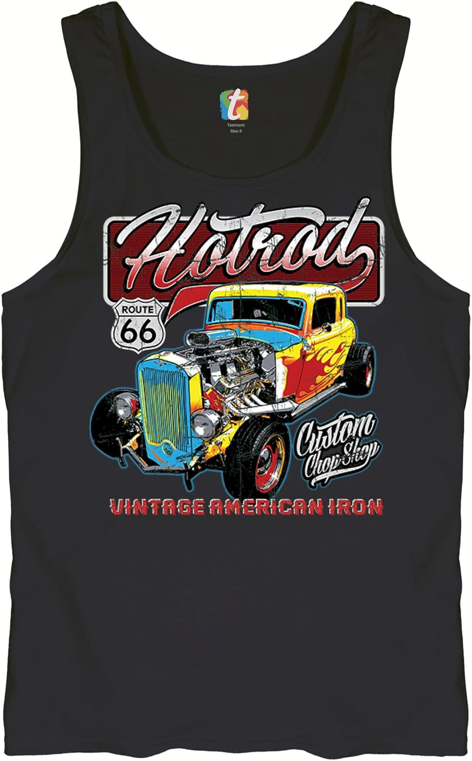 Vintage American Iron Tank Top Hot Rod Route 66 Retro Racing Men's Sleeveless - Black