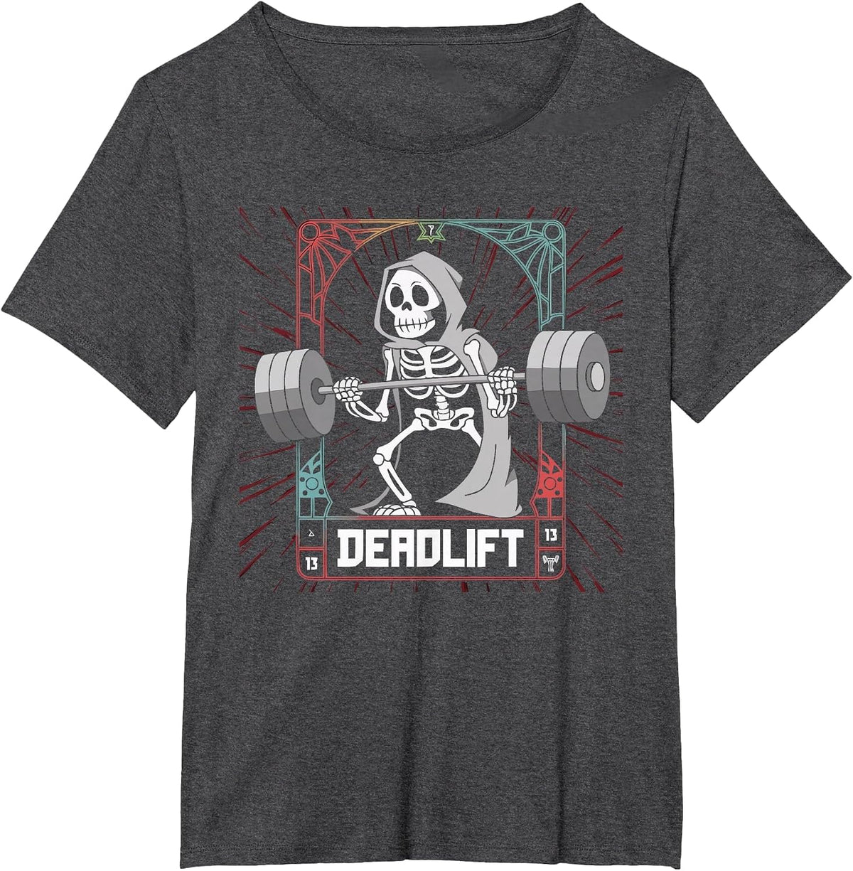 Skeleton Weightlifting Fitness Exercise Bodybuilding T-Shirt - Dark Heather Grey
