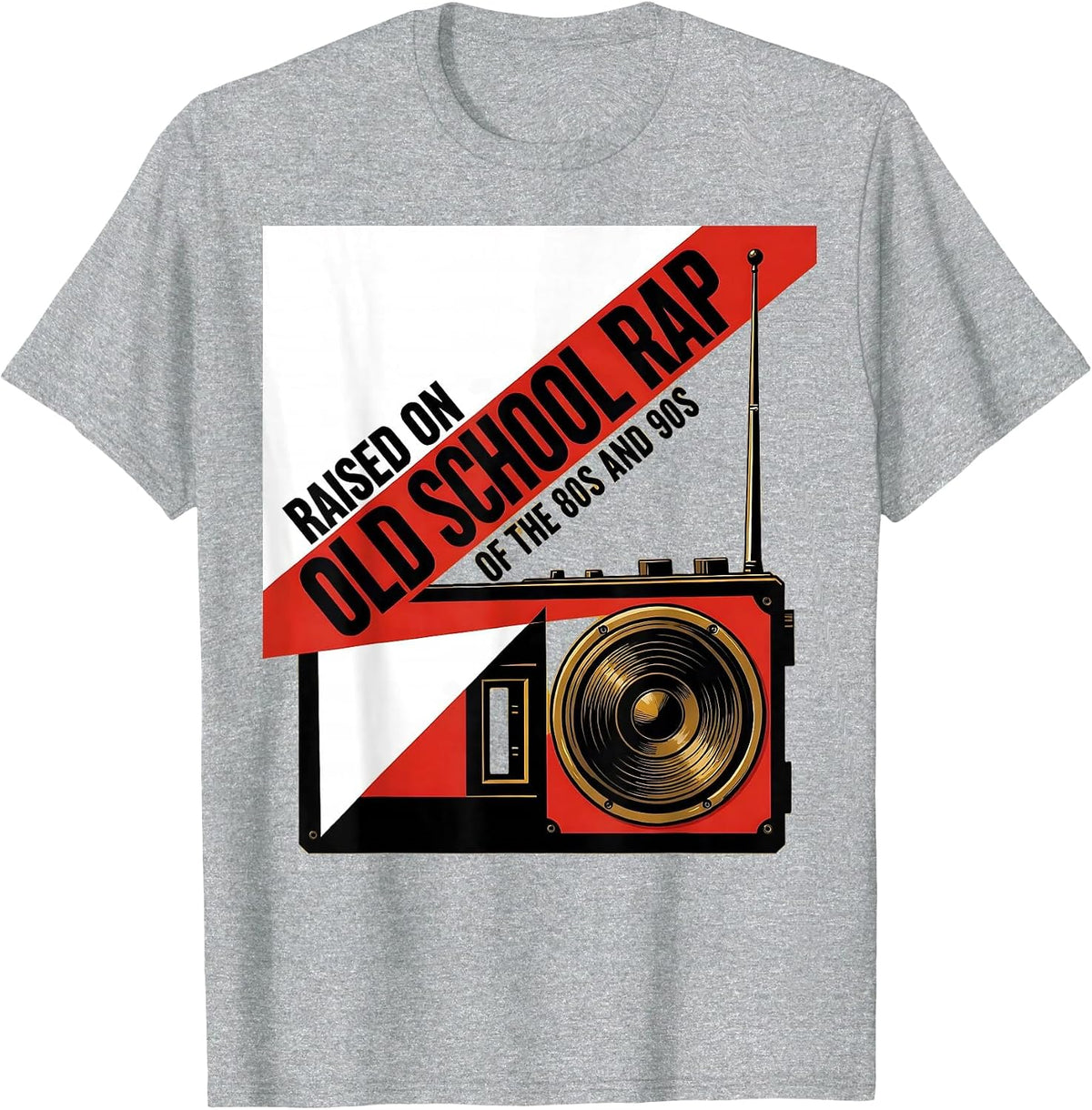 Men's Raised On Old School Rap Of The 80s And 90s Retro T-Shirt - Heather Grey