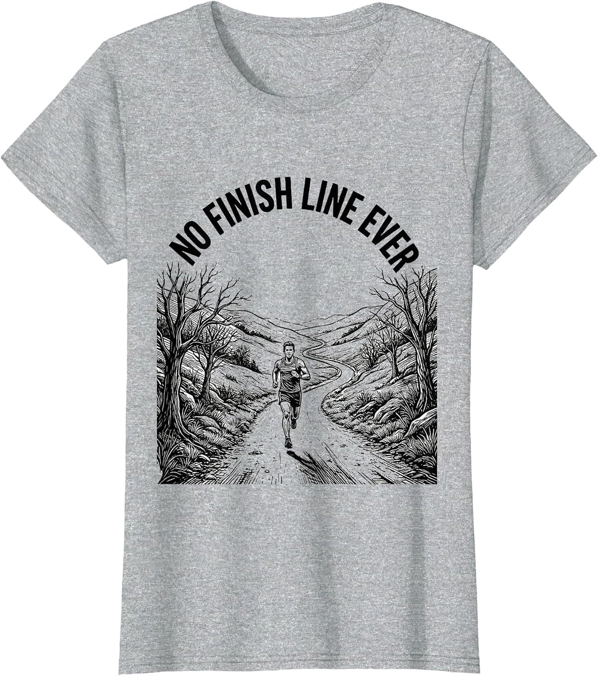 No Finish Line Ever Cross Country Runner Design T-Shirt - Heather Grey