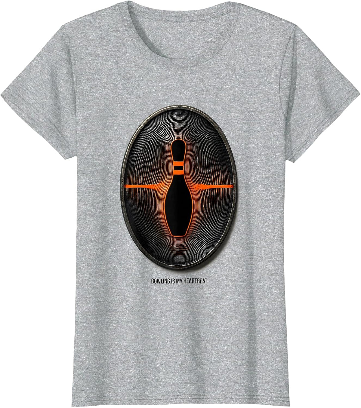 Bowling Is My Heartbeat Op Art Moire Hobby Passion Icon T-Shirt - Heather Grey