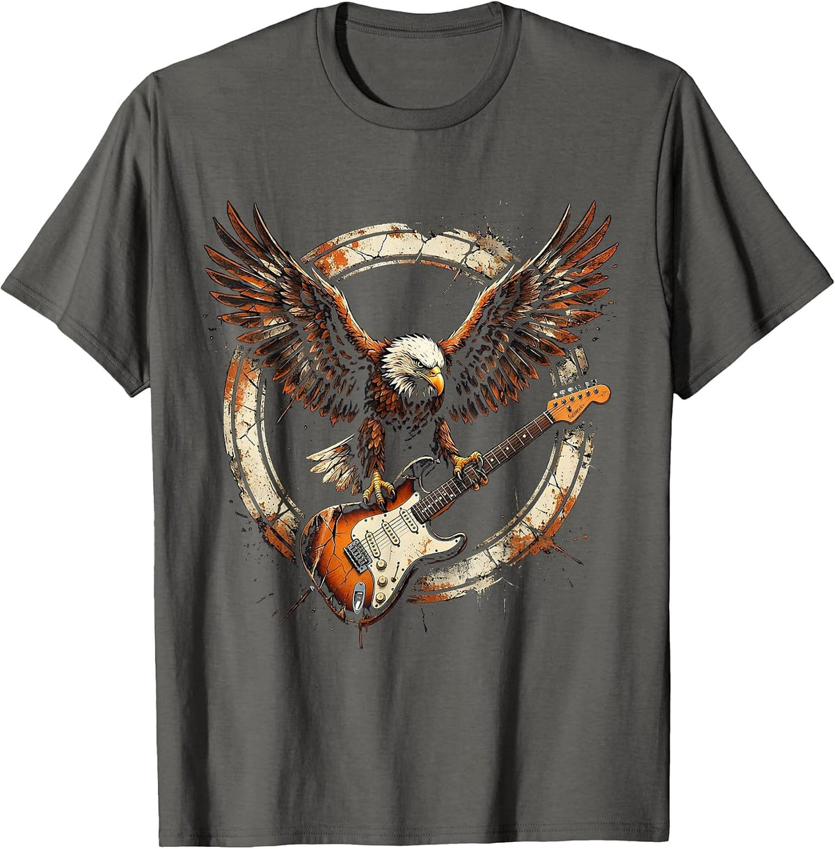 Men's Eagle Clutching Electric Guitar Graphic T-Shirt - Asphalt Grey