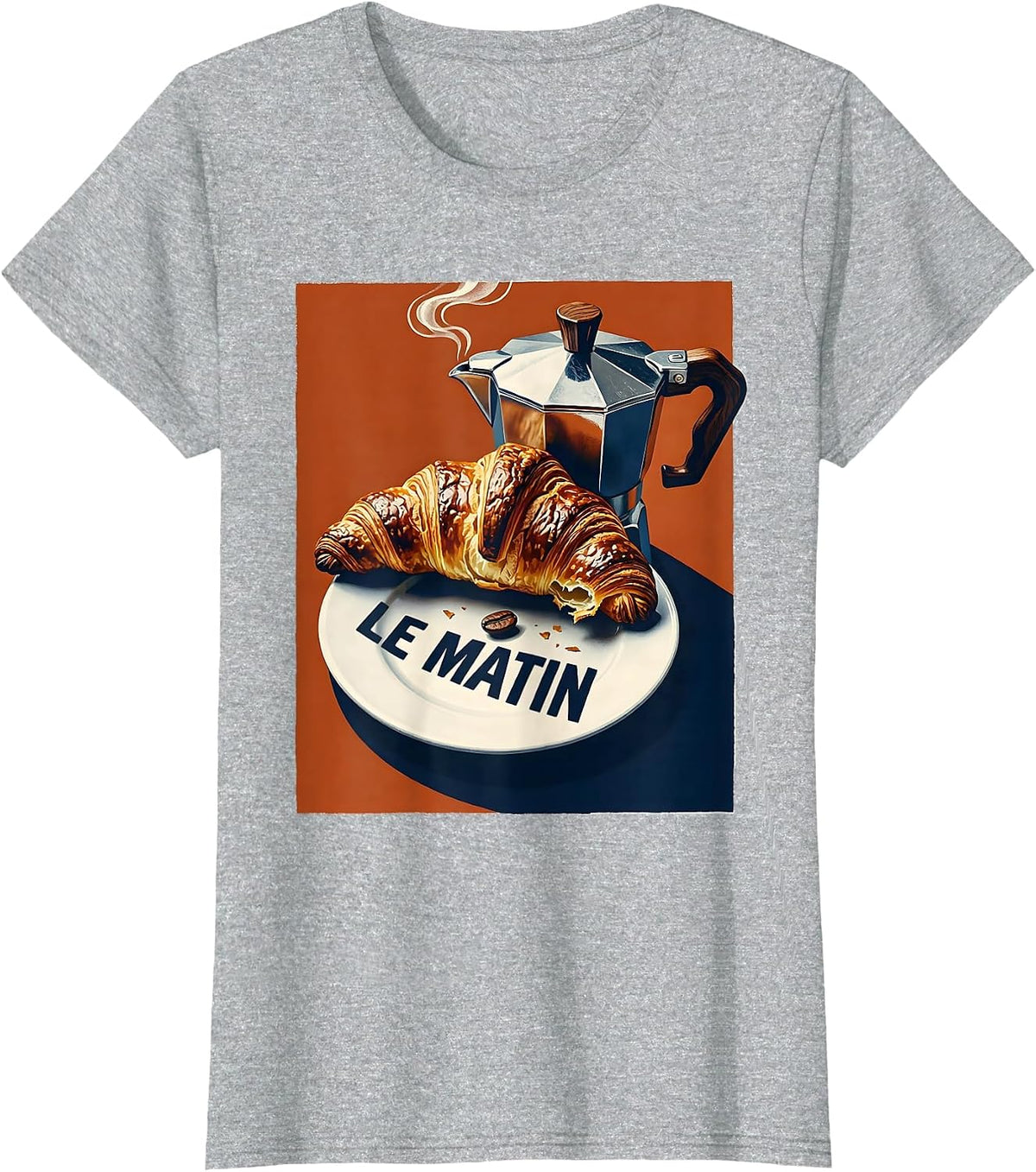 Women's Le Matin Coffee Croissant French Café Breakfast Retro T-Shirt - Heather Grey