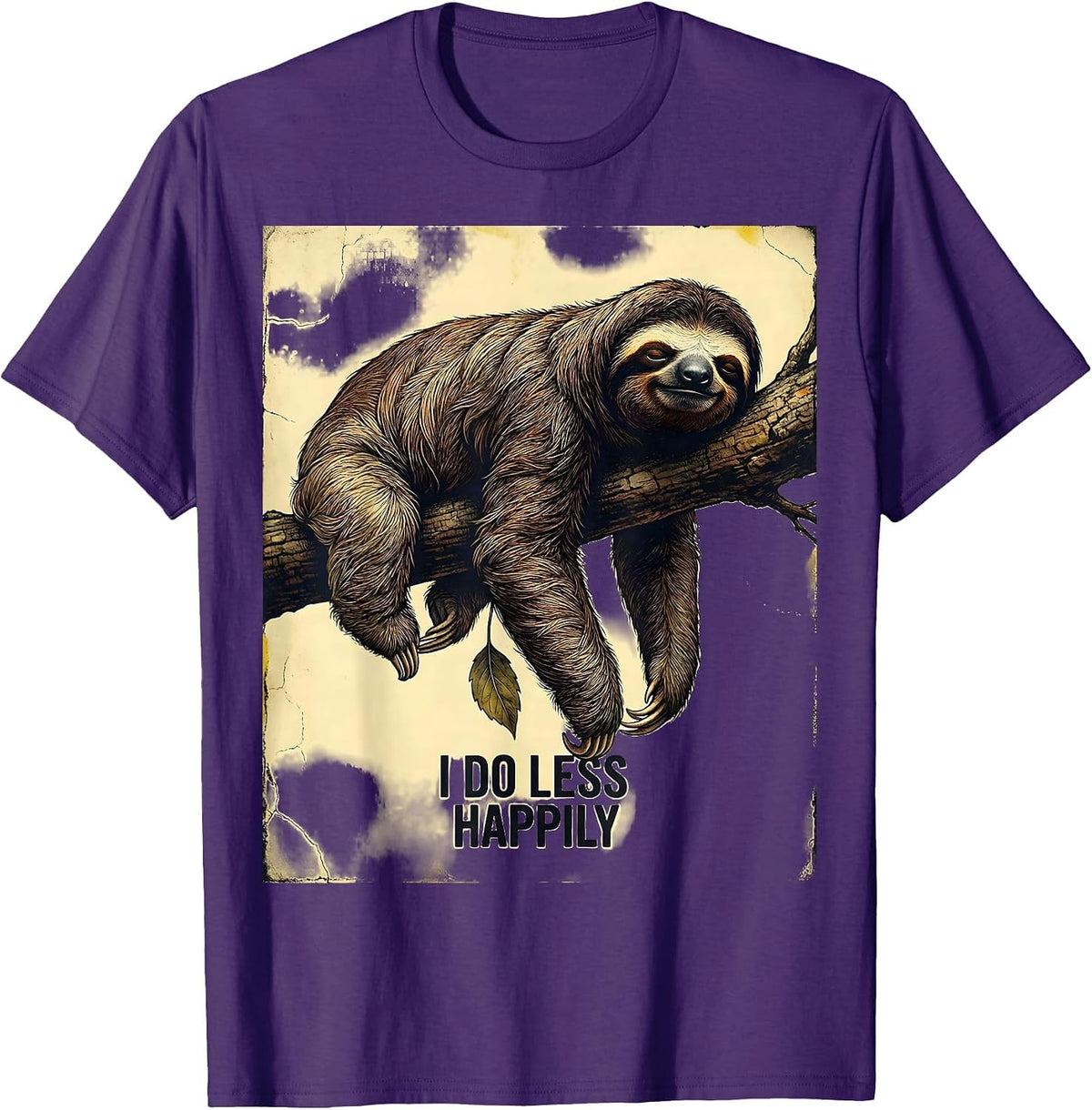 I Do Less Happily Distressed Funny Sloth Gift for Sloth T-Shirt - Purple