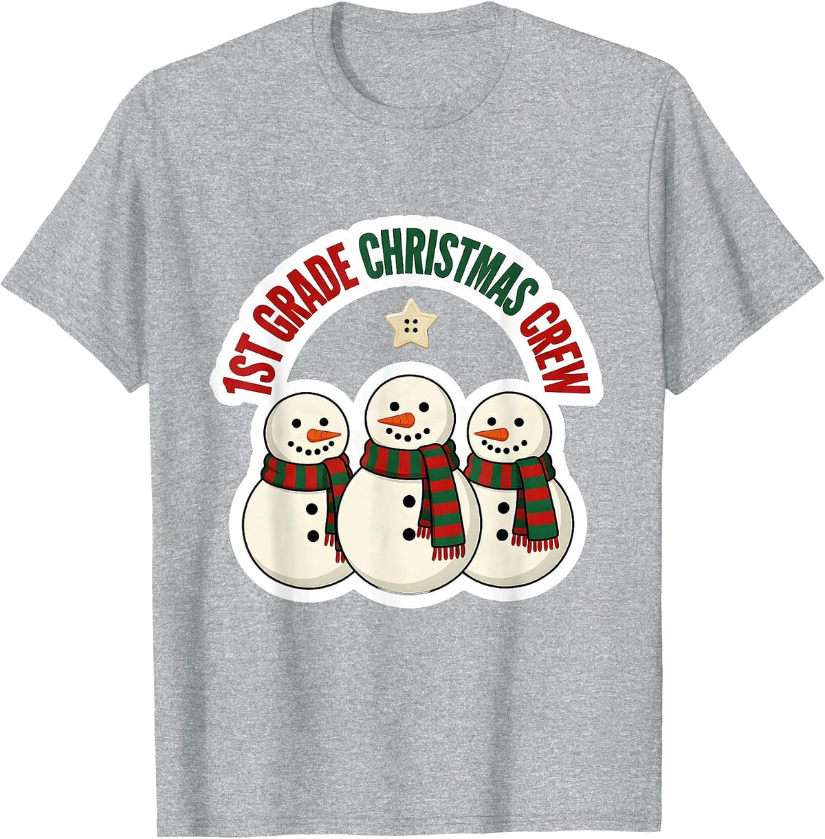 Men's 1st Grade Christmas Crew Funny Teacher Humor Holiday T-Shirt - Heather Grey