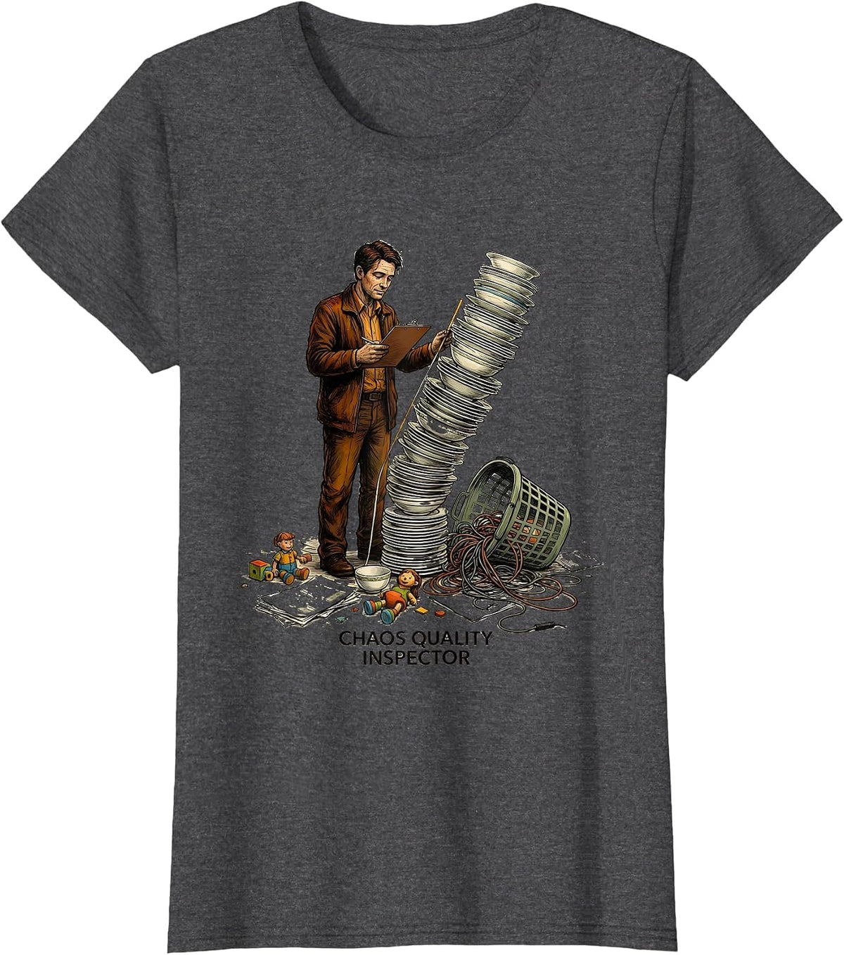 Women's Chaos Quality Inspector Funny Chaotic Neutral Humor T-Shirt - Dark Heather Grey