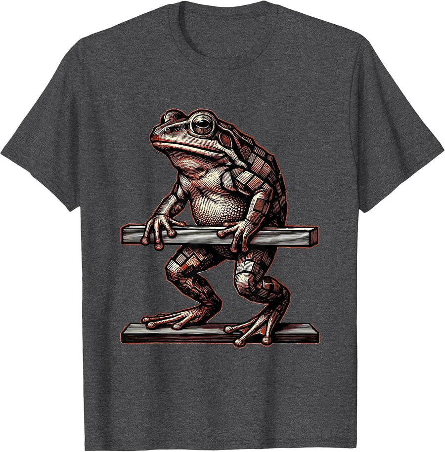 Men's Frog Teacher Letterpress Profession Humor T-Shirt - Dark Heather Grey