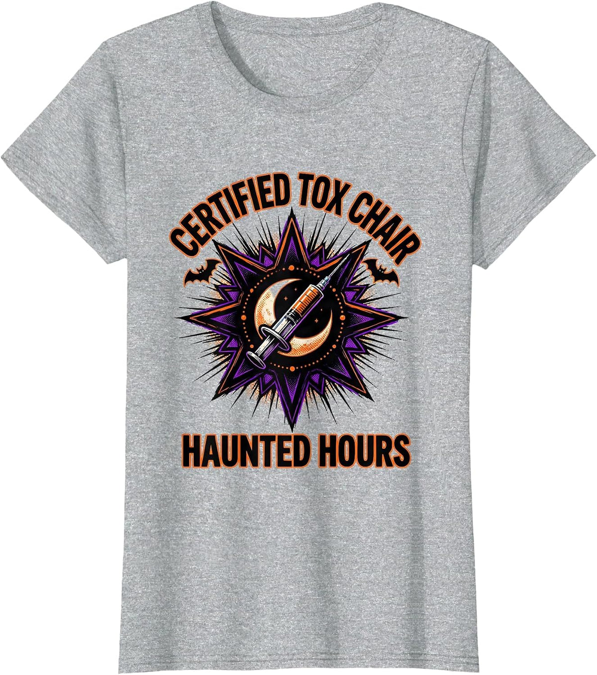 Women's Certified Tox Chair Haunted Hours Comic Book Halloween T-Shirt - Heather Grey