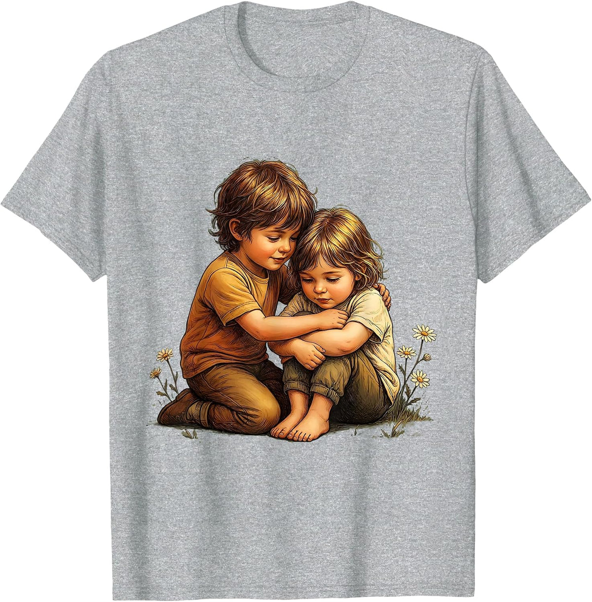 Men's Kindness in Action Child Comforting Friend Design T-Shirt - Heather Grey