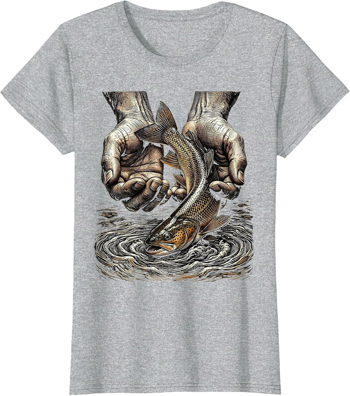 Catch and Release Trout Fishing Graphic T-Shirt - Heather Grey