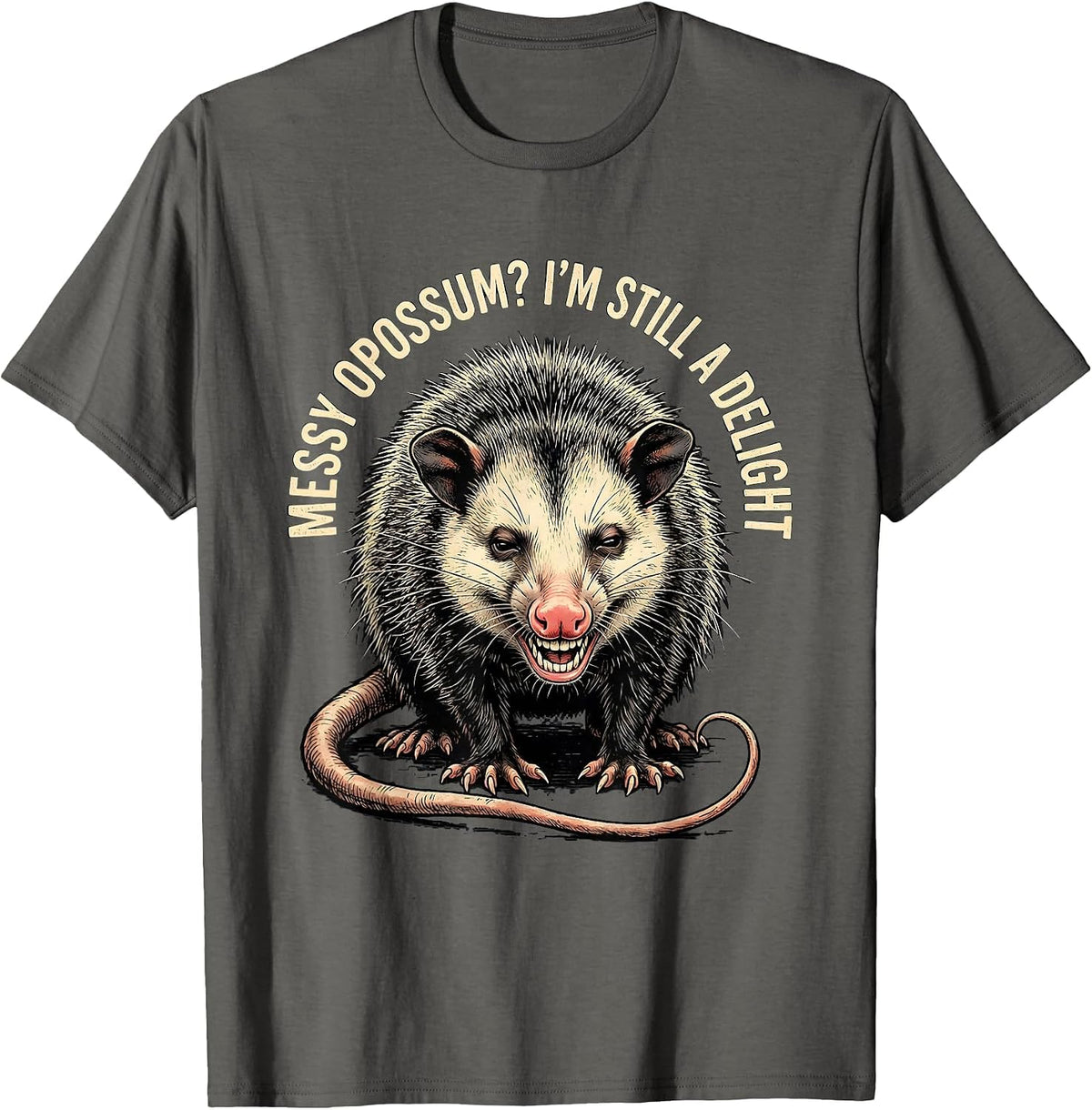 Men's Messy Opossum? I'm Still A Delight Funny Animal Meme Humor T-Shirt - Asphalt Grey