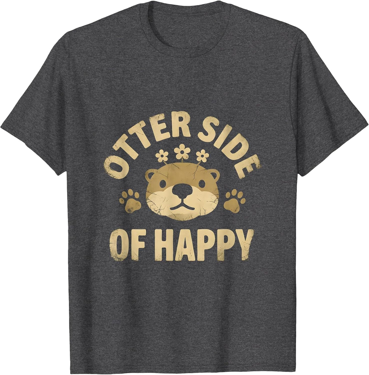 Men's Otter Side of Happy Cute Otter Design T-Shirt - Dark Heather Grey