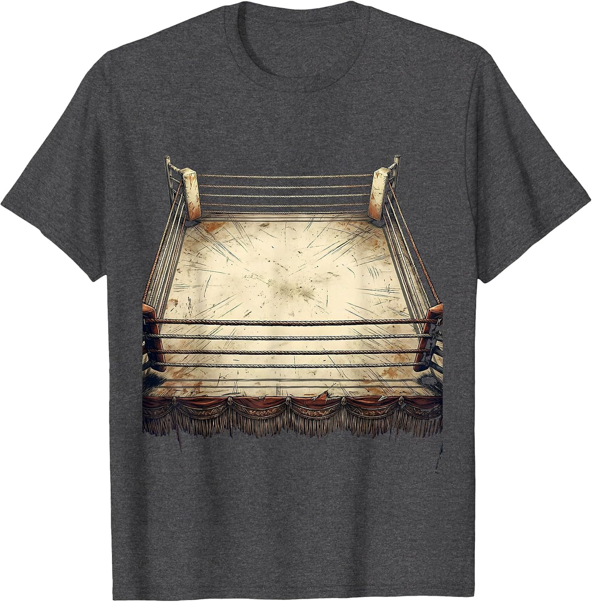 Dramatic Overhead Boxing Ring Illustration T-Shirt - Dark Heather Grey