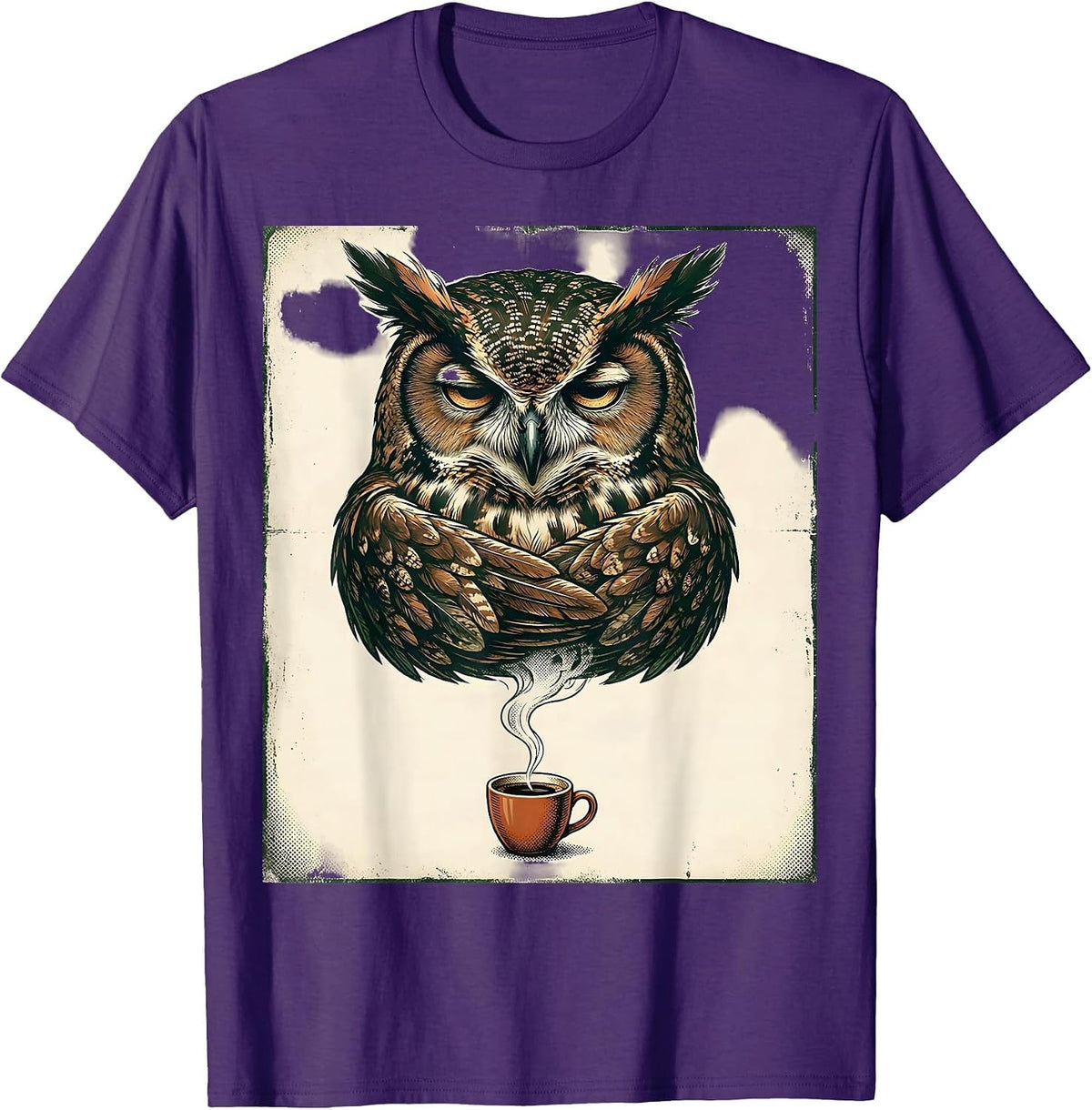 Slumped Owl Vintage Christian Coffee Humor Animal Mascot T-Shirt - Purple