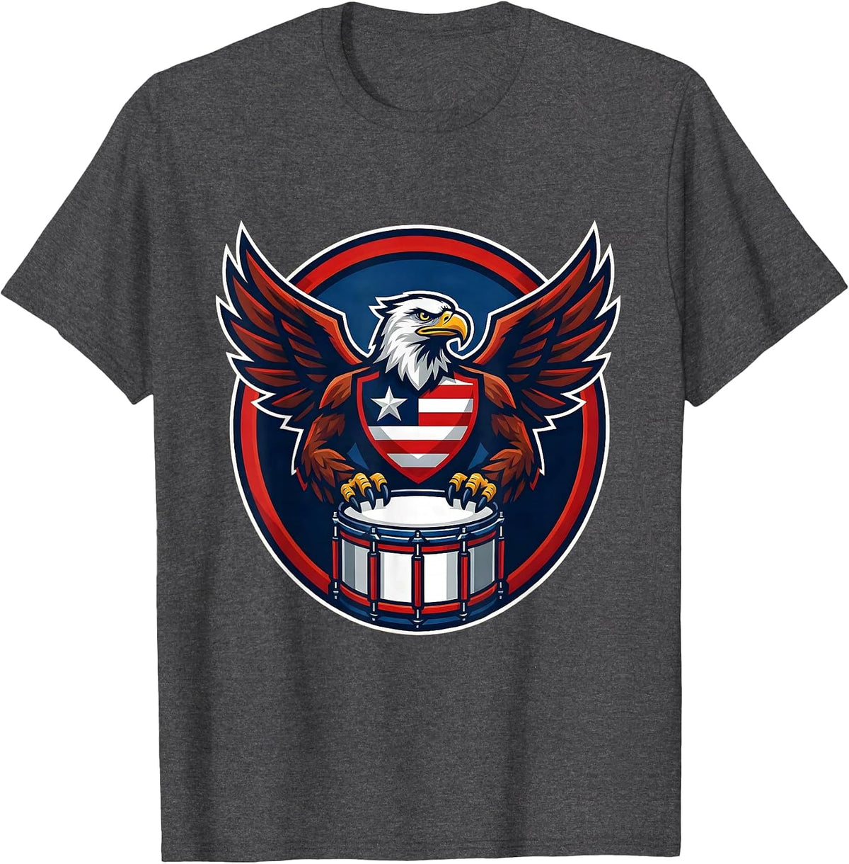Patriotic Drumline Snare Drum Eagle Crest Design T-Shirt - Dark Heather Grey