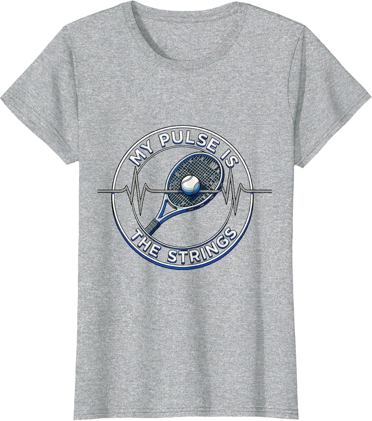 My Pulse Is The Strings Tennis Lover Heartbeat EKG Pulse T-Shirt - Heather Grey