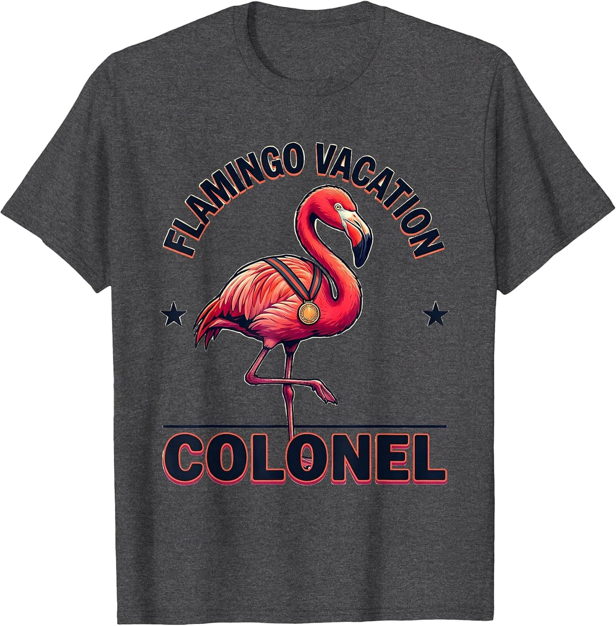 Flamingo Vacation Colonel Funny Flamingo Novelty Humor T-Shirt - Dark Heather Grey