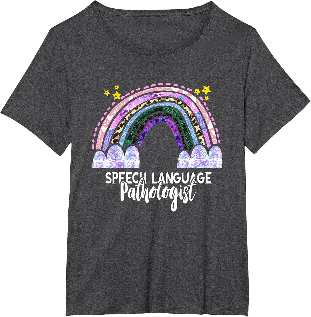 SLP Rainbow Speech Therapy Speech Language Pathologist T-Shirt - Dark Heather Grey