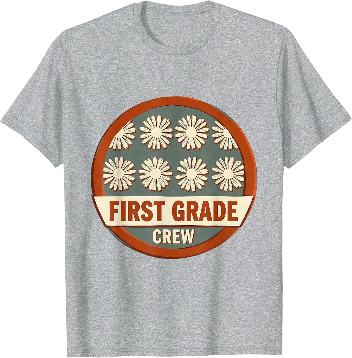 Men's First Grade Crew Wildflower Floral Back To School Teacher T-Shirt - Heather Grey