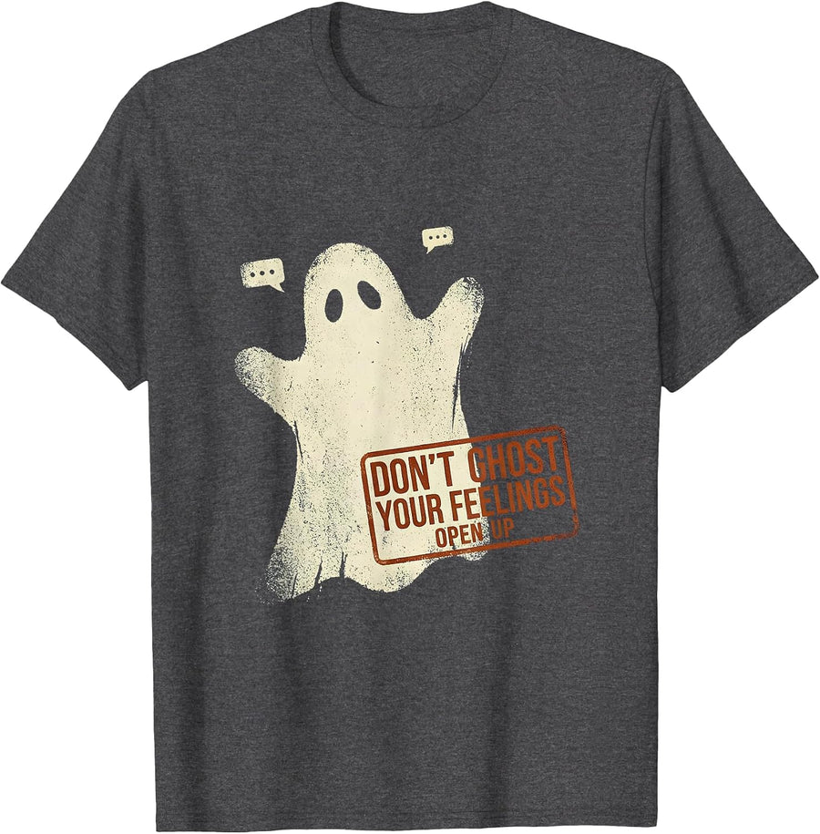 Men's Don't Ghost Your Feelings—Open Up Rubber Stamp Mental Health T-Shirt - Dark Heather Grey