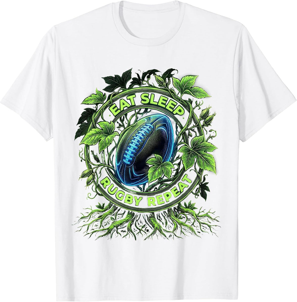 Men's Eat Sleep Rugby Repeat Rugby Fan Design T-Shirt - White