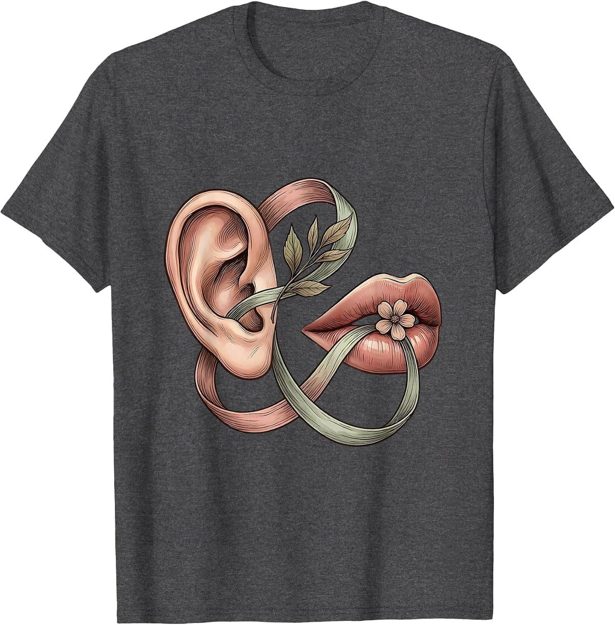 Men's SLP Ear to Mouth Ribbon Connection Illustration T-Shirt - Dark Heather Grey